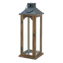 22.25" Simple Metal Top Wooden Lantern