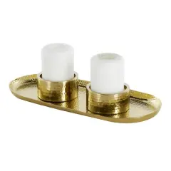 16" Gold Stainless Steel Metal Hammered Candle Holder with Oval Tray Plate