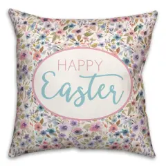 Happy Easter Floral Pattern Throw Pillow