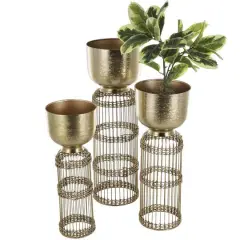 Gold Metal Textured Rounded Dome Planter & Pedestal Base Set