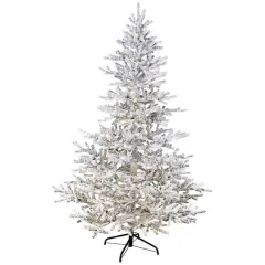 7.5ft. Pre-Lit Medium IPT Artificial Flocked Garden Christmas Tree, Warm White LED Lights