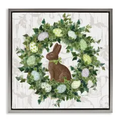 Stupell Industries Spring Easter Egg Wreath Floater Framed Art Gray