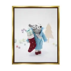 Stupell Industries Dalmatian Christmas Stocking Scene Framed Floater Canvas Wall Art Gold