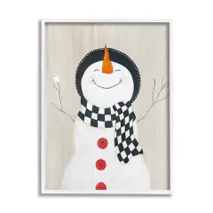Stupell Industries Happy Smile Winter Snowman Framed Giclee Art White