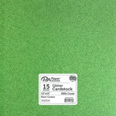 PA Paper&trade; Accents Glitter 12" x 12" Cardstock, 15 Sheets Kiwi Green