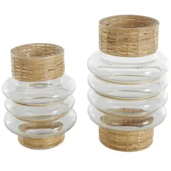 Clear Rattan Wrapped Glass Bubble Vase Set