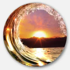Designart - Colored Ocean Waves Falling Down VIII - Modern Seashore Round Circle Metal Wall Decor