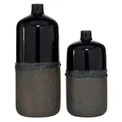 Set of 2 Black Stoneware Rustic Vase, 20", 15"