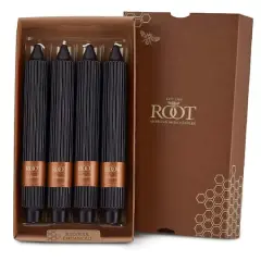 Root Candles 9" Unscented Grecian Collenette Taper Candles, 4ct. Black