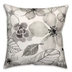 18" x 18" Watercolor Flowers Versatile Throw Pillow Gray