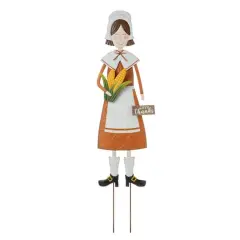 Glitzhome&reg; 36" Metal Thanksgiving Pilgrim Girl Standing Or Hanging Yard Stake