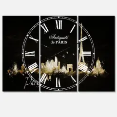 Designart 'Paris Dark Silhouette Mediterranean Multipanel Wall Clock