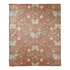 Butterfly Pattern Coral Fleece Blanket Rust Orange