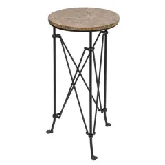 Hello Honey&reg; 2ft. Tan Marble Top Modern Round Metal Accent Table