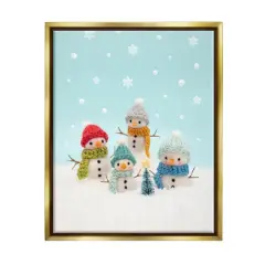 Stupell Industries Winter Snowmen Christmas Tree Framed Floater Canvas Wall Art Gold