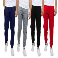 Galaxy by Harvic Fleece-Lined Men's Jogger Sweatpants with Zipper Pockets 4 Pack Navy/Heather Grey/Black/Red