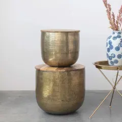 Hello Honey&reg; 18" Gold Metal Nesting Tables with Wood Lids Set