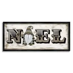 Stupell Industries Vintage Gnome Noel Phrase Framed Giclee Art Black