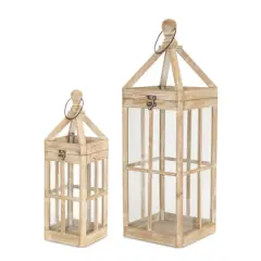 Natural Wooden Lantern Set, 19" & 27"