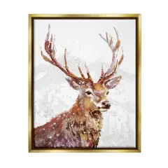 Stupell Industries Winter Deer Mountain Snowfall Framed Floater Canvas Wall Art Gold