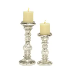 Silver Metal Traditional Candle Holder Set, 2ct.