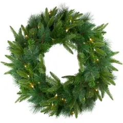 2.5ft. Pre-Lit Mixed Rosemary Emerald Angel Pine Artificial Christmas Wreath