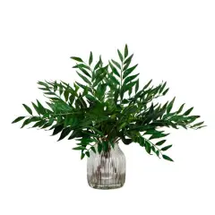 19" Palmate Fern Arrangement in Glass Vase