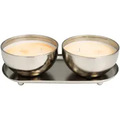 Jasmine Scented 2-Wick Candles in Silver Bowls Set 