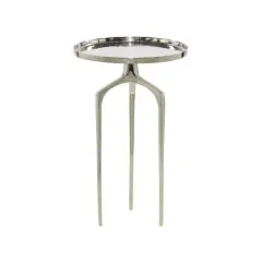 25" Contemporary Round Silver Aluminum Raised Edge Accent Table