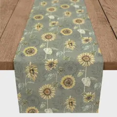 Sunflower Pattern Cotton Twill Runner Green