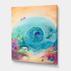 Designart - Turquoise Ocean Spiral With Coral Reef Fishes - Nautical & Coastal Canvas Wall Art Print