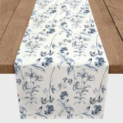 Blue Floral Pattern 16" x 90" Cotton Twill Runner