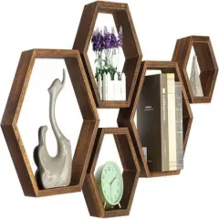 NEX&trade; Hexagon Floating Honeycomb Shelves Set Brown