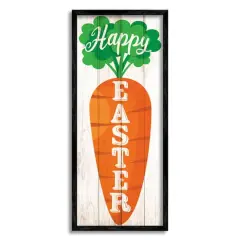 Stupell Industries Happy Easter Vertical Rustic Carrot Sign Phrase Framed Giclee Art Black
