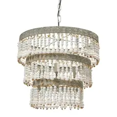 Hello Honey&reg; 20.5" Antique White 3-Tier Wood Bead Chandelier