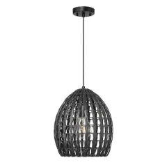 Hello Honey&reg; Persephone Black Metal & Handwoven Rattan Ceiling Light