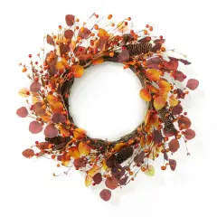 Glitzhome&reg; 22" Fall Eucalyptus Berry Wreath