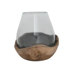 Hello Honey&reg; Glass Vase Hurricane On Natural Wood Base