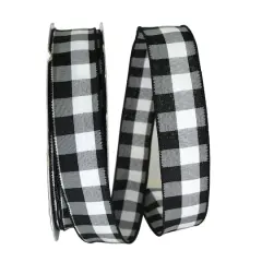 JAM Paper 1.5" x 50yd. Wired Celine Plaid Ribbon Black/White