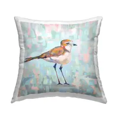Stupell Industries Small Brown Bird Pastel Blocked Background Throw Pillow, 18" x 18"