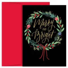 JAM Paper Merry & Bright Wreath Christmas Cards & Envelopes Set
