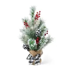 Glitzhome&reg; 21" Flocked Pine & Berries Table Tree