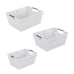 Simplify 3-Piece Rattan Tote Basket Set White