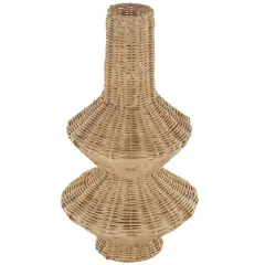 16" Brown Rattan Handmade Fluted Hourglass Vase