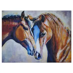 Designart - Brown Amorous Horses - Large Animal Art Canvas Print