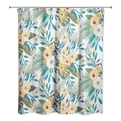 Tropical Floral Shower Curtain White