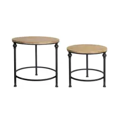 Brown & Black Metal & Wood Round Table Set, 22" & 18"