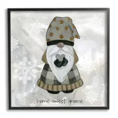 Stupell Industries Home Sweet Gnome Winter Snowflakes Framed Giclee Art Black
