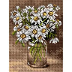 Orchidea Needlepoint Canvas For Halfstitch Without Yarn Ox-Eye Daisies In A Glass Vase - Printed Tapestry Canvas