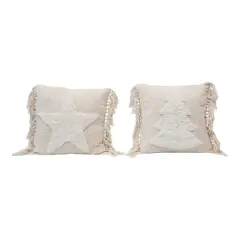 Hello Honey&reg; Cream Cotton Blend Punch Hook Pillow with Tassels Set